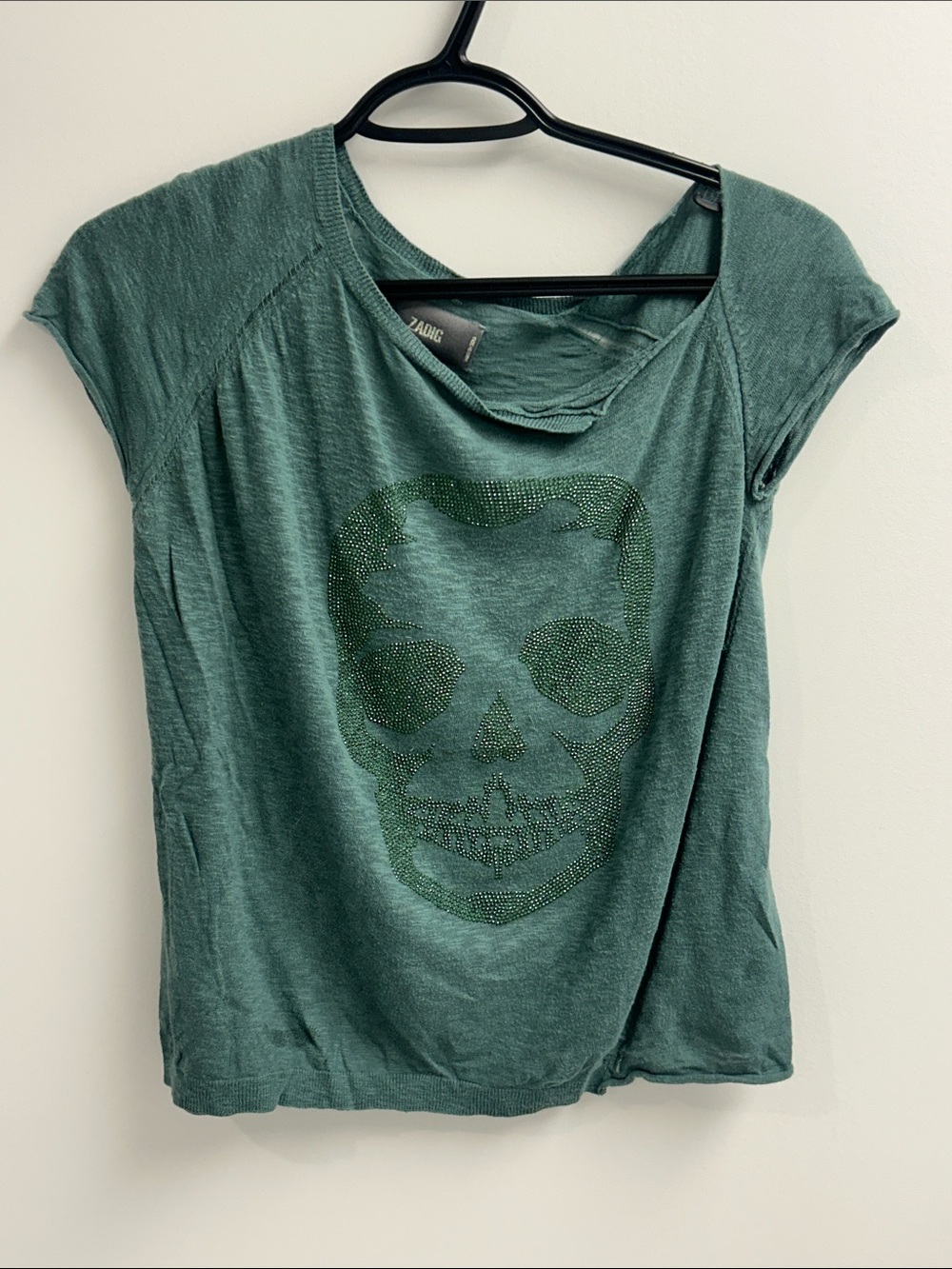 Zadig & Voltaire Green Skull Cap-Sleeve Tee